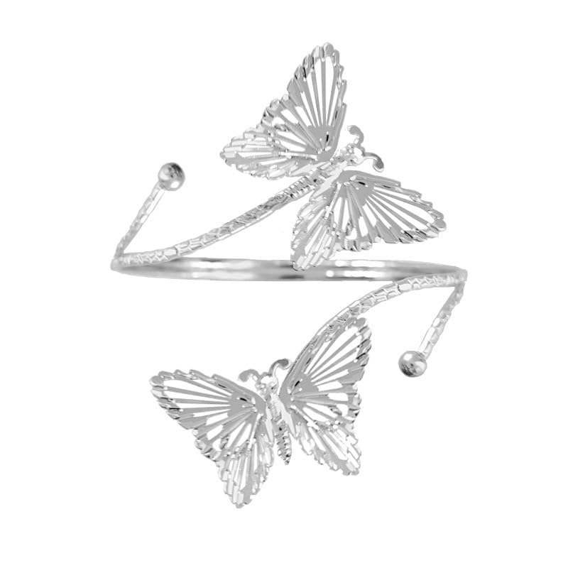 Dainty Arm Cuff Bracelet for Women Gold/Silver Adjustable Upper Arm Cuff Layered Bangle Bracelet Open Knot Bracelet Summer Beach Charm Fashion Jewelry - color: Butterfly