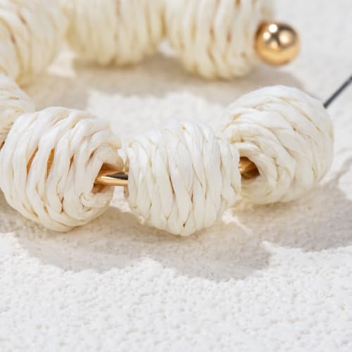 Raffia Hoop Earrings Statement Boho Beaded Earrings Cute Rattan Handmade Colorful Jewelry for Women Unique Summer Outfits - color: Ivory