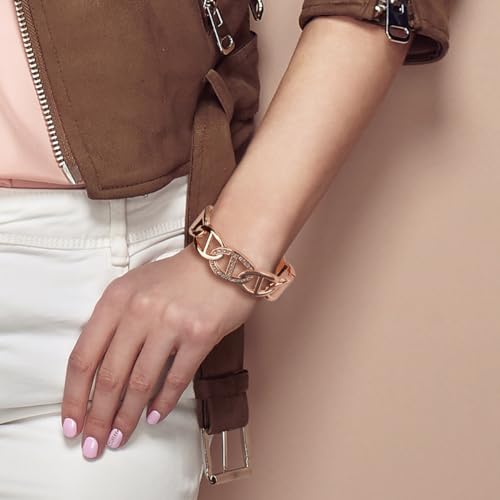 SPUNKYsoul Chain Link Buckle With Rhinestones Cuff Bracelet in Gold, Silver Rose Gold and Gun Metal for Women - style: Rose Gold Oval with Line and Rhinestones