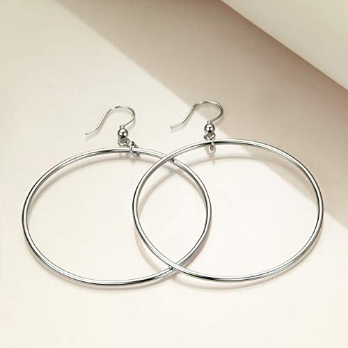 POPLYKE Sterling Silver/Rose Gold/Gold Plated Large Hoop Earrings Circle Dangle Drop Earrings for Women 40 50 60 70 80mm - color: silver hoop, size: 50mm