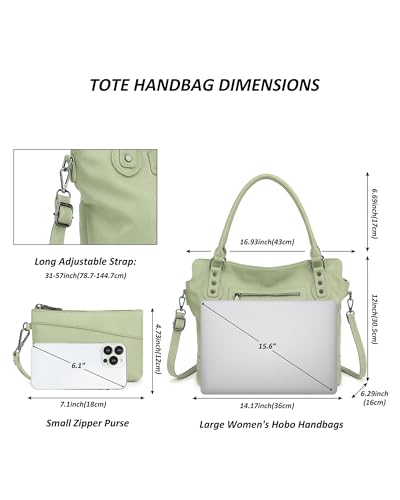 TANTOMI Tote Bag for Women Vegan Leather Purses and Handbags Ladies Waterproof Big Shoulder Bag for Travel - color: Light Green.b
