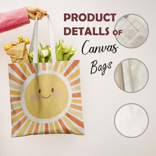 Boho Sun Sunshine Tote Bag, Colorful Canvas Tote Bags, Reusable Grocery Shopping Bag - color: Orange Sunshine