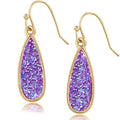 Teardrop Dangle Earrings for Women with Simulated Druzy Stones, in Gold or Rose Gold Tone - color: Gold - Purple Stone