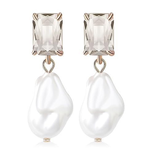 Fashion Pearl Drop Earrings for Women With Crystal - Rhinestone Statement Earrings with Pearl Dangling Studs - Large White Baroque Pearl Earrings for Bridesmaid Wedding Party Birthday Holiday - color: Clear