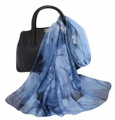 Xyueanlo Women's Chiffon Scarf Lightweight Scarves Fashion Elegant Floral Print Scarfs Shawls - color: Lotus Blue