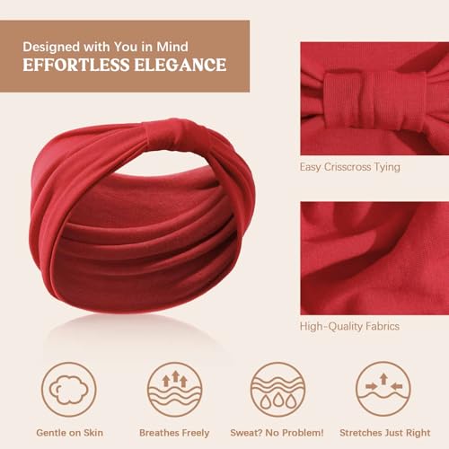 Awumbuk Wide Headbands for Women Knotted No Slip Head Bands Soft Turban Headband Hair Accessories Boho African Solid Color Head Wraps for Women Yoga Workout (Brown) - color: Brown
