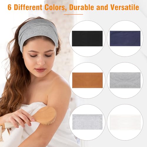 6 Pack Wide Sports Headbands, Non Slip Head Bands for Women's Hair Cotton Stretchy Hair Bands for Women Girls (Width 4.7 inches) - color: Black, white, dark gray, blue, brown,gray