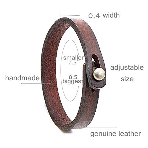Mens Genuine Leather Bracelet - Handmade Adjustable Leather Cuff Bracelet punk Style leather wrap Wristband for Men - color: A-Black + Brown