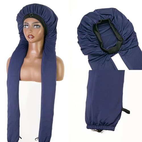 Bonnet for Braids, Braid Bonnets for Sleeping Women, Long Hair for Women, 2 in 1 Hair & Braids Protection - color: Navy Blue