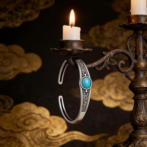 Genuine Turquoise Bracelet Cuff Bracelet for Women Mom 925 Sterling Silver Natural Turquoise Bangles Vintage Bracelet Boho Jewelry for Birthday Christmas Mother's Day Valentine's Day - style: Cloud