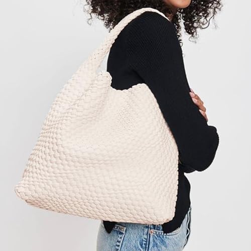 Geelyda Woven Tote Bag for Women with Purse, Fashion Shoulder Hobo Underarm Bags, Large Woven Handmade Work Commuter Day Bags - color: White