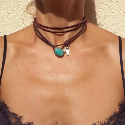 HUASAI Choker Necklace for Women Boho Necklaces Country Concert Outfits for Women Layered Western Choker Necklace Boho Cowgirl Jewelry Accessories Dress - color: B:Turquoise Boho Choker Necklace