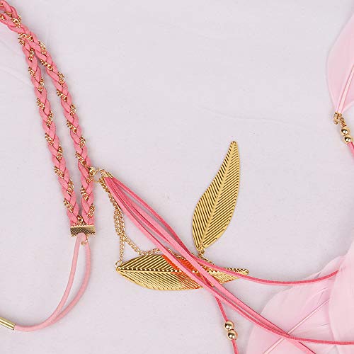 WLBON Halloween Boho Feather Headband Hippie Indian Leaf Hair Hoops Bands Tassel Bohemian Headpiece Hairband Women Xmas Wedding Festival Masquerade Cosplay Dress Up Birthday Party Accessories Pink - color: Pink Tone