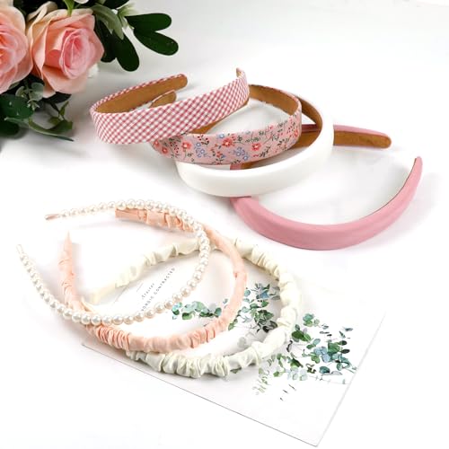 7 Pcs Headbands for Women Non Slip Headband Pink Knotted Headband for Women Pearl Headbands Different Fashion Headbands Hair Accessories - color: Pink