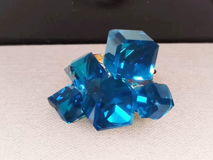 Hebelee Boho Square Crystal Statement Ring for Women Gold-Toned Adjustable Expandable Promise Engagement Geometric Rings Comfort Fit Elegant Art Deco Birthday Christmas Cocktail Party Y2K Jewelry - color: Light Blue