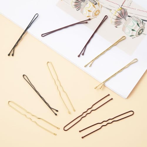 QIUTIMIY 300 Pcs 2.2 Inch Wave-Shaped and U-Shaped Bobby Pins Mix Metal Hair Pins Hair Accessories for Women Stylists Hair Sticks Girl - color: Multi-colored, size: W2.2U-Multi