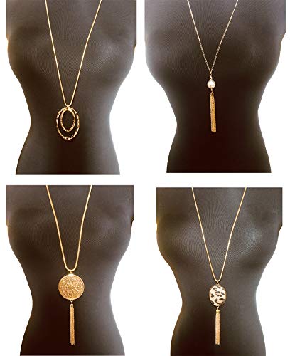 10Pcs Long Pendant Necklace Simple Moon Bar Three Triangle Tassel Lock Sweater Y Shape Punk Chain Choker Necklace for Women Men Gold Silver Plated - style: C:10Pcs Gold Tone
