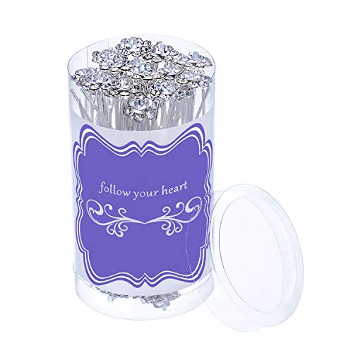 eBoot 40 Pack Crystal Hair Pins Rose Flower Rhinestone Hair Clips for Bridal Wedding Women Hair Jewelry Accessories, with Storage Bag (White)