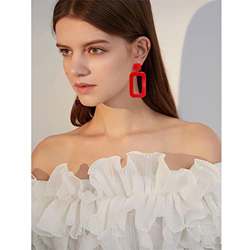 ANXIN STORE Boho Minimalist Multicolor Acrylic Geometric Square Hollow Pendant Neon Nightclub Earrings Vintage 80s 90s Party Accessories Womens - color: red hollow earrings