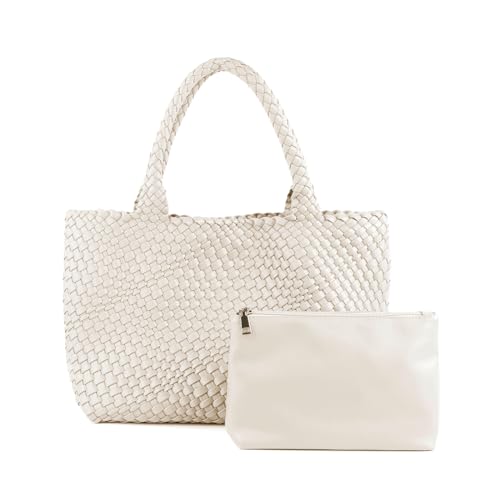 Woven Tote Bag Womens Purse Vegan Leather Shoulder Handbags Fashion Summer Beach Tote Bags Large Travel Totes - color: Beige