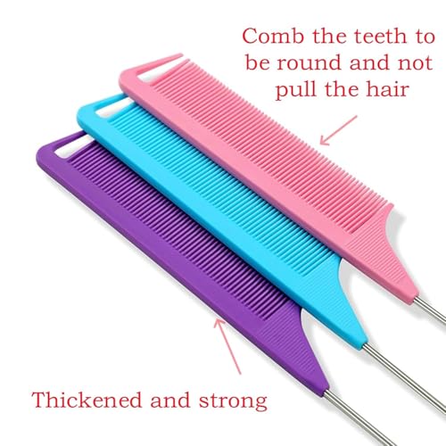 Schembo 10 Packs Rat Tail Combs Metal Pick Styling Parting Lightweight Sectioning Fine Tooth Combs with Heat Resistant Teasing Comb for Women, Men, Girls Hair Styling