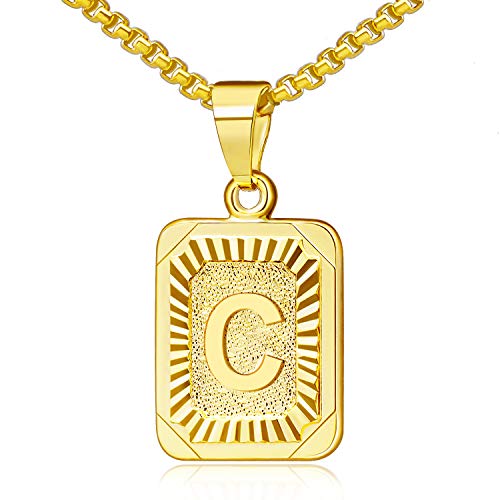 JSJOY Graduation Gifts 2026 Gold Initial Necklaces for Women Men Gold Letter Necklaces 26 Capital A-Z Letter Pendant Necklaces for Women Square Monogram Necklace for Her Initial Necklaces - color: Gold Letter C
