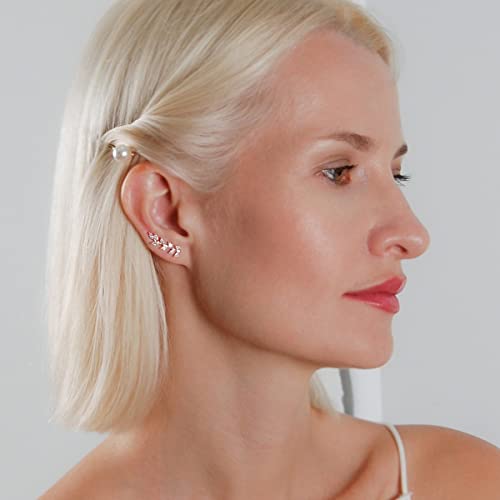 14K Gold or 925 Sterling Silver Plated Ear Crawler Earrings for Women - Crystal Leaf Ear Climber Earrings - Hypoallergenic, Safe for Sensitive Ears - color: 14K Rose Gold Plated