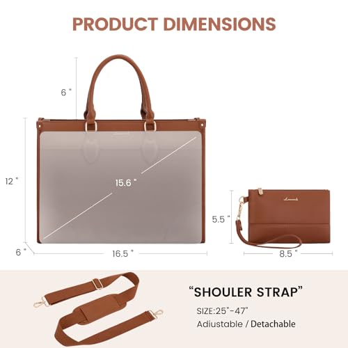 LOVEVOOK Laptop Bag for Women 15.6 lnch,Waterproof Laptops Tote Bags for Womens,Professional Work Bags for Women with Cup Holder,Large Laptop Purse Computer Briefcase Office Teacher Clutch Bag,2 PCS - color: Yellowish Brown(leather), size: 15.6 Inch