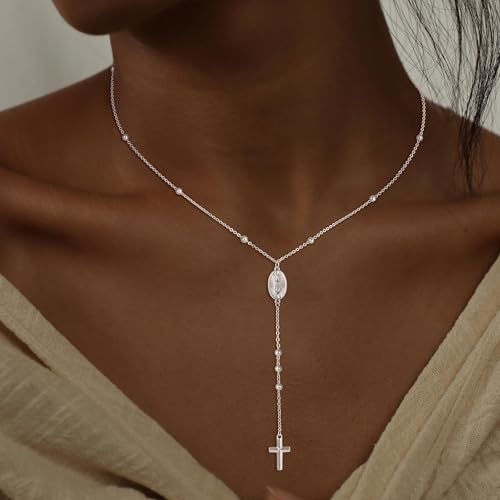 CHESKY Long Necklaces for Women, 14k Gold Plated/Streling Silver Lariat Necklace Dainty Statement Prom Necklace Rosary Cross Sun Drop Pendant Dangle Necklace Gold Prom Jewelry for Women Gifts - style: y necklace 02