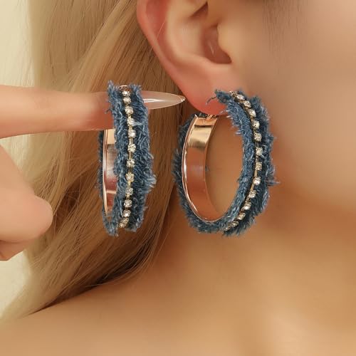 Coiris Bohemian Statement Dangle Earrings for Women Denim Leather Shells Pearl Polygonal Leaf Circle Drop Earrings for Women - style: Rhinestone-A