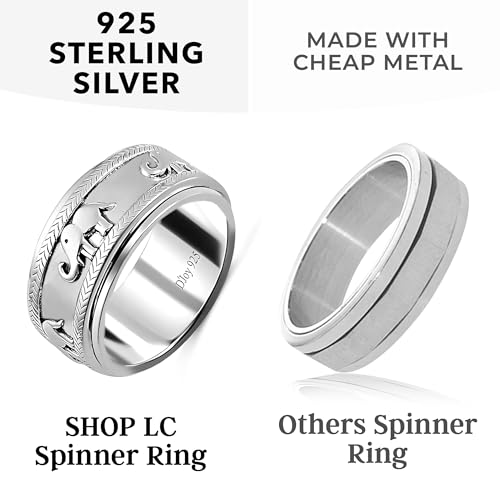 Shop LC 925 Sterling Silver Spinner Fidget Ring for Women Men | Anxiety Ring | Moon Star Design | Platinum Plated | Stress Relief Worry | Promise | Boho Jewelry Gift - color: Baby Elephant, size: 5