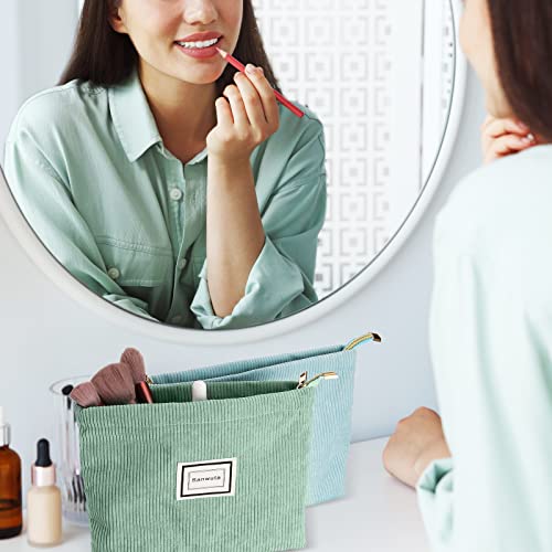 Sanwuta 4 Pack Velvet Makeup Bag Cosmetic Bag for Women Large Capacity Corduroy Pouch Zipper Canvas Travel Toiletry Purse Make up Organizer Case Accessories(Macaron Series,Plaid) - color: Macaron Series