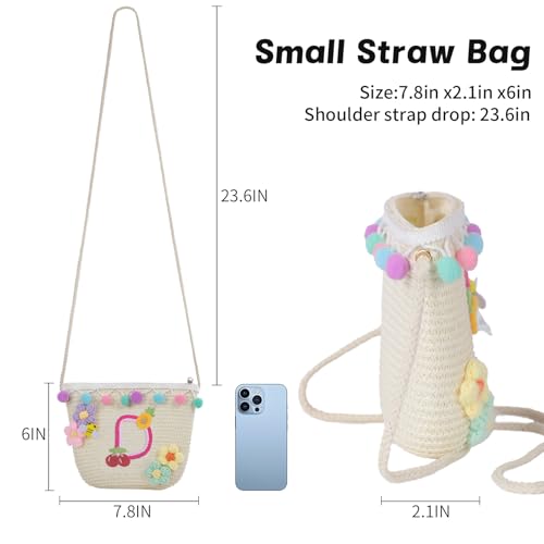 Letter Small Woven Straw Summer Beach Tote Bag for Women 2025,Woven Straw Beach Purse Shoulder Crossbody Bag for Women 2025 - color: White D