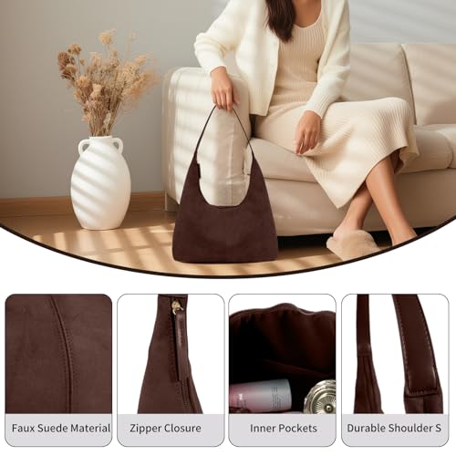 Women’s Trendy Suede Tote Bag Shoulder Bags For Women Fall Underarm Bag Winter Hobo Bag Work Purses Suede Travel Handbag - color: Armygreen