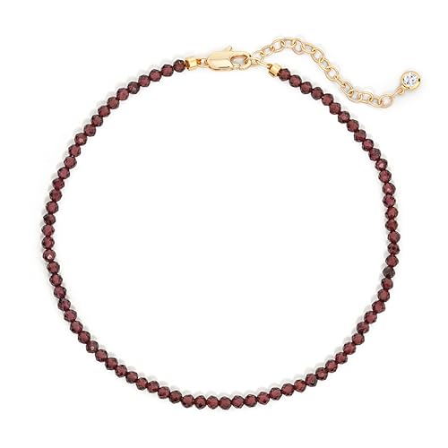 Bemoly Faceted Anklet for Women Gemstone Beads Anklet with Sparkling CZ Tail Charm - 22cm + 5cm Adjustable 14K Gold Plated Foot Chain - October Birthstone Jewelry Gift for Her, Summer Beach Vacation - color: Anklet-Red garnet