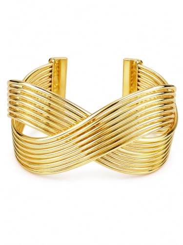 Gold Cuff Bracelets for Women, 14K Gold Plated Open Cuff Bangle Bracelet with CZ Pave, Minimalist Stackable Chunky Gold Bracelet for Women - color: Gold Wide Crossover Cuff