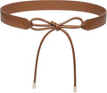 Women PU Leather Tie Waist Belts Knotted Thin Skinny Rope Waistband - color: Brown