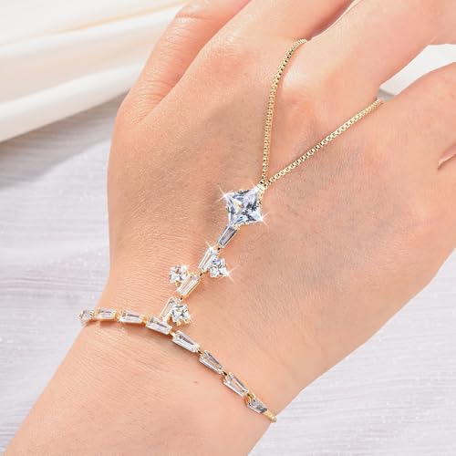 Adjustable Hand Chain Bracelet Women, 16K Gold Plated Finger Bracelet, Secure Ball Clasp Elegant Slave Hand Jewelry, Y2K Aesthetic Accessories for Summer Festival Prom Beach Vacation Daily Wear - color: style10-16K gold-plated