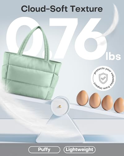 HOTOR Puffer Tote Bag for Women, Nurses - Multi-Pocket Lightweight Bag for Work - Quilted Handbag for Travel and Gym - color: Green, size: 18.1" × 6.3" × 11.8"