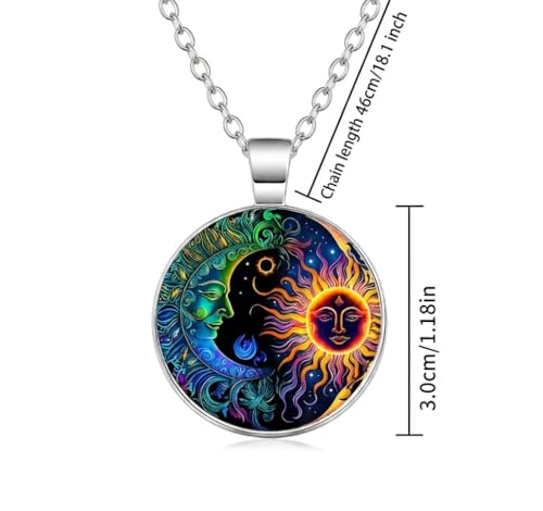 1pc Stunning Round Pendant Necklace - Unique Sun & Moon Pattern, Oil Painting Style Glass Mosaic, Alloy Construction, Trendy Sweater Chain, Fashionable Gift for Women - Christmas or Birthday Gift - color: Blue Moon