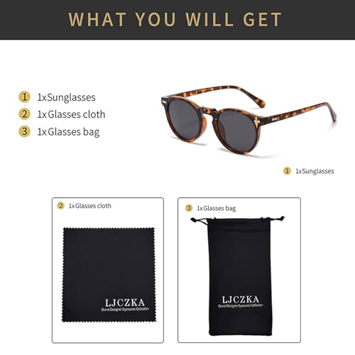 LJCZKA Round Polarized Sunglasses for Men Women Retro Small Face Sunglasses Polarized Vintage Sun Glasses UV400 Protection - color: Leopard Grey