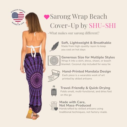 SHU-SHI Sarong Wraps for Women Long Beach Cover ups Pareo Bathing Suit Wrap Skirt Mandala Sarongs Coverup - color: Purple/Black