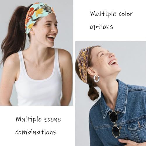 6 Pack Boho Style Women's Headbands, Non slip Fashion Wide Elastic hairband, Daily Sports Yoga Workout Women's Hair Bands,Floral Print-Yellow Green Color - color: Type 4