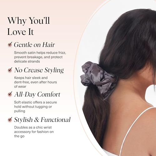 Kitsch Satin Hair Scrunchies for Women, Softer Than Silk Scrunchies for Hair - No Damage Satin Hair Ties, Ponytail Holders | Ideal Gifts for Women, 2pc (Blush/Charcoal) - color: Blush/Charcoal