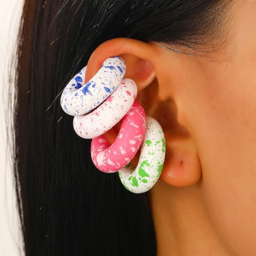 Ear Cuff Earrings for Women Chunky Ear Cuff Colourful Non Pierced Ear Cuff Non Piercing Clip On Cartilage Wrap Cuff Earrings Jewelry Gifts - color: Colours