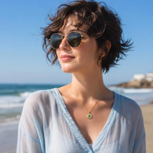 ZANNAH 18K Gold Turquoise Pendant Necklace for Women - Natural Howlite Stone & Gold Jewelry, Adjustable 15"- 18.94" Long Chain for V-Neck Outfits
