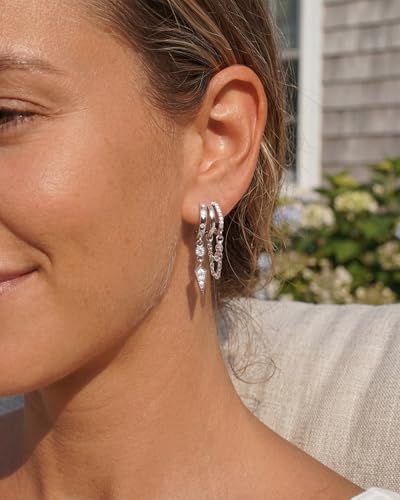 MUMREUES Gold Earrings for Women Trendy 14K Gold Plated Dangle Earrings Small Hoop Huggie Drop Stud Earrings Cubic Zirconia Simple Minimalist Dainty Chain Tassel Hypoallergenic Earrings - color: Chain & Silver