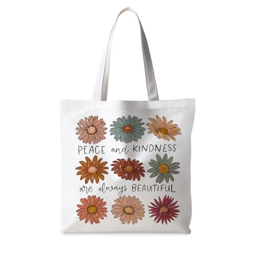Motivational Canvas Tote Bag,Positive Affirmation Gifts for Women Men Reusable Grocery Shopping Tote Bag Purse - color: Pace and Kind