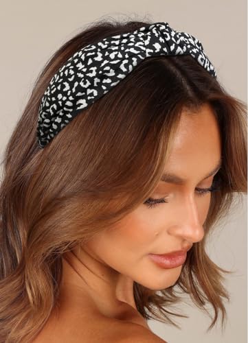 Knotted Headbands for Women: Non-Slip Fashion Hair Accessories with Cute Wide Top Knot Hoops for Hair in Black, White, and Leopard Print - color: Black White Cheetah Head Band