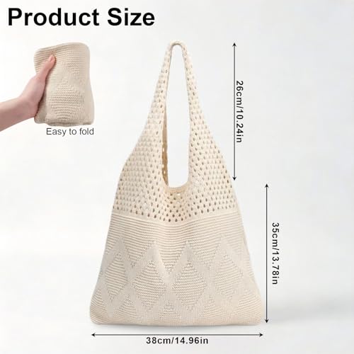 2/4 Pcs Crochet Mesh Beach Tote Bags, Summer Aesthetic Boho Knit Bag for Women Casual Vacation Essentials - color: Beige + Khaki